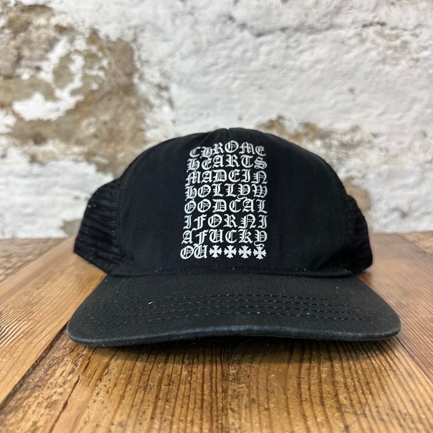 Chrome Hearts White Eyechart Black Trucker Hat