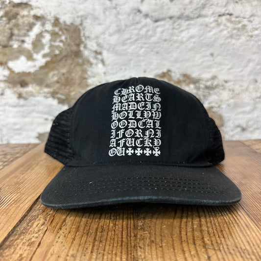 Chrome Hearts White Eyechart Black Trucker Hat