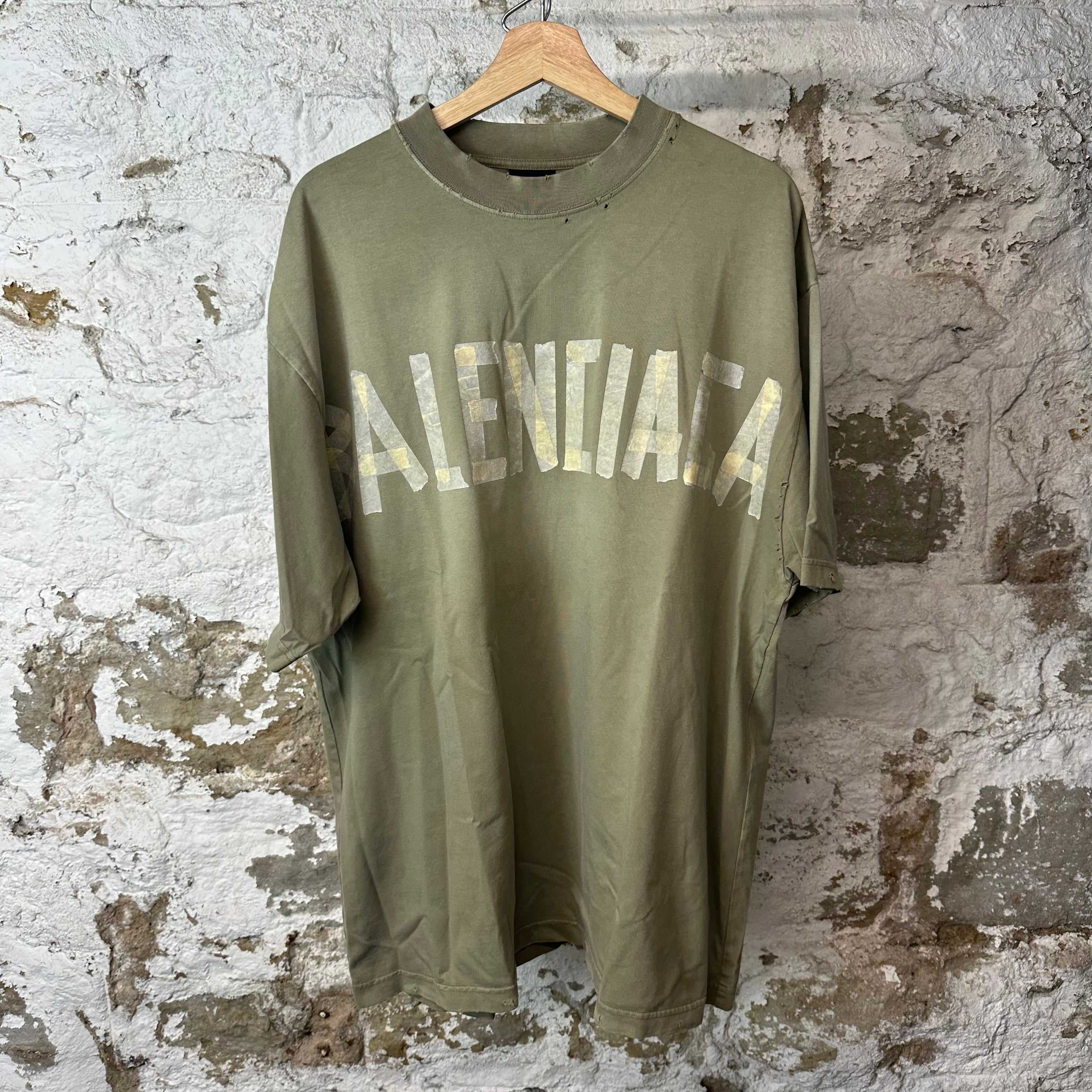 Balenciaga Tape Olive Green T-Shirt Sz L