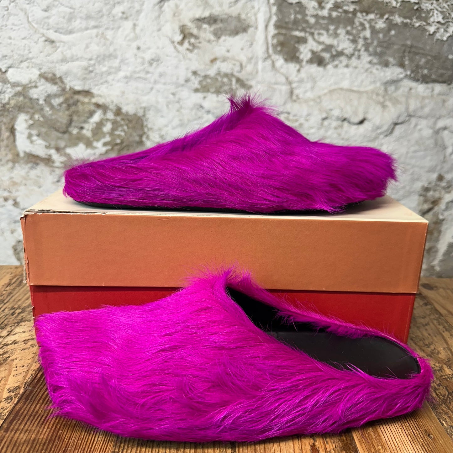 Marni Fussbett Sabot Pink Fur Mule Sz 12 (45)