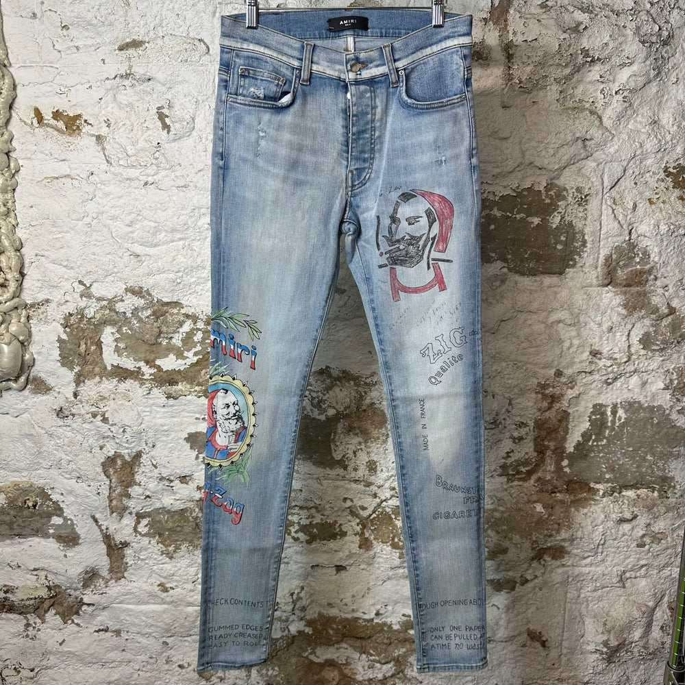 Amiri Zig Zag Light Blue Denim Jeans Sz 31