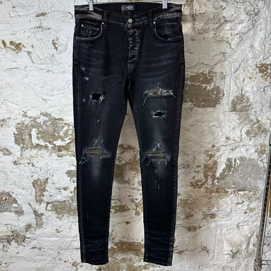 Amiri MX1 Camo Patch Black Denim Jeans Sz 32