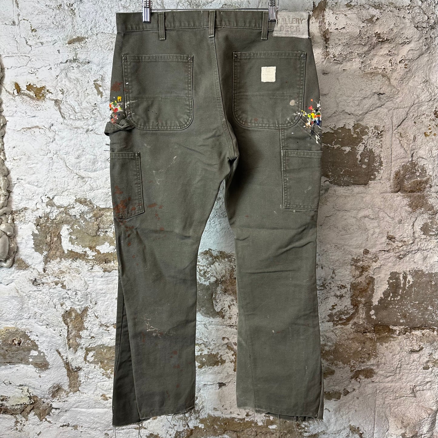 Gallery Departmnet Olive Carpenter Flare Splatter Pants Sz 32