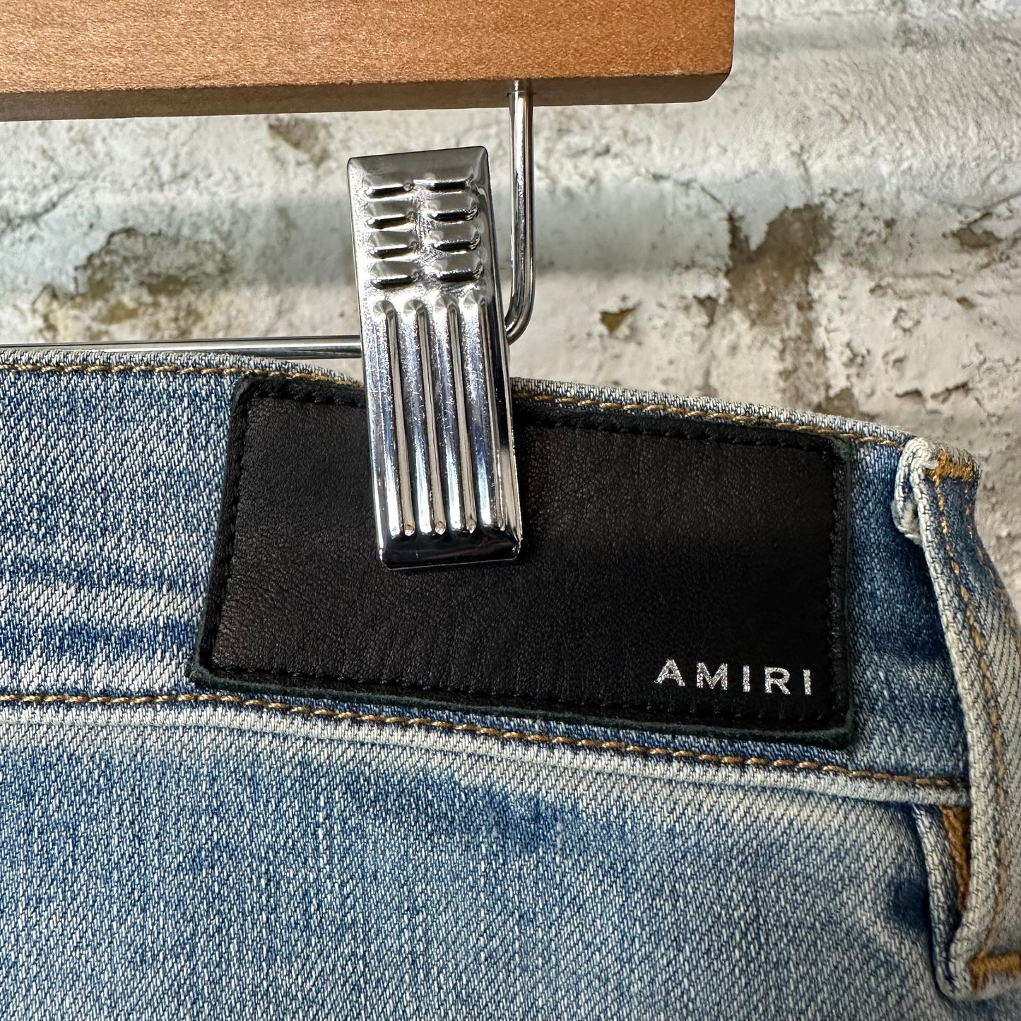 Amiri Knee Rip Crystal Splatter Blue Denim Jeans Sz 32