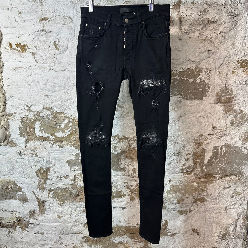 Amiri MX1 Grey Paisley Black Denim Jeans Sz 30