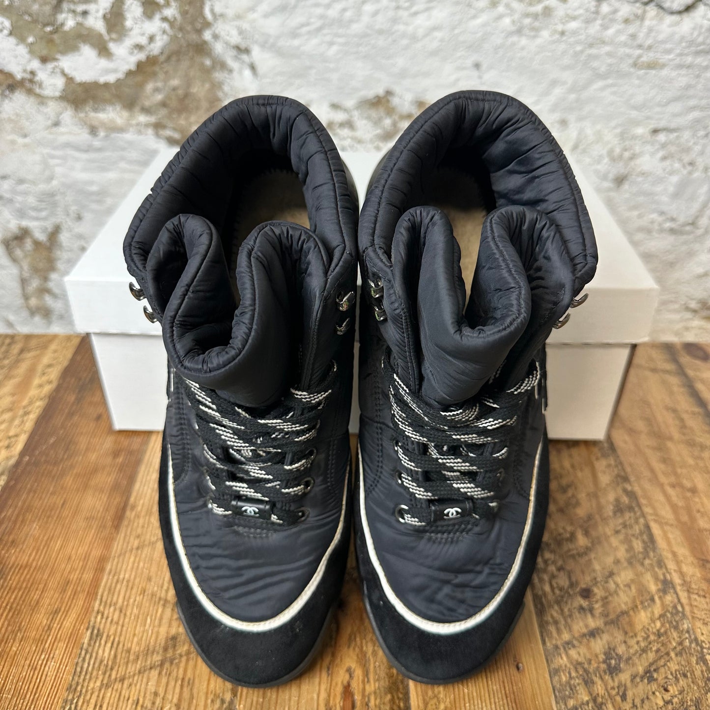 Chanel Black Nylon Suede Snow Boot Sz 8 (41) No Box
