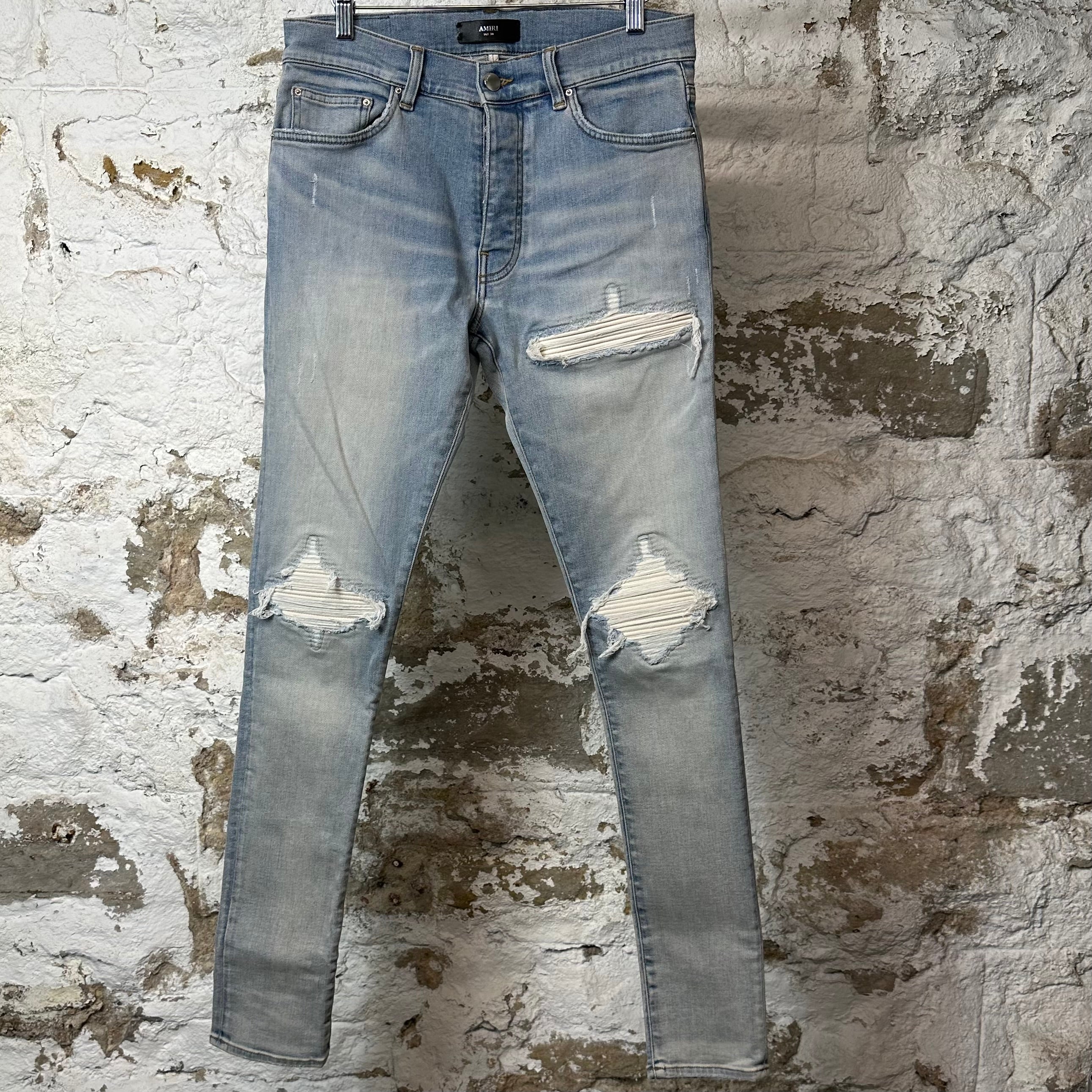 Amiri MX1 Cream Suede Light Blue Denim Jeans Sz 30