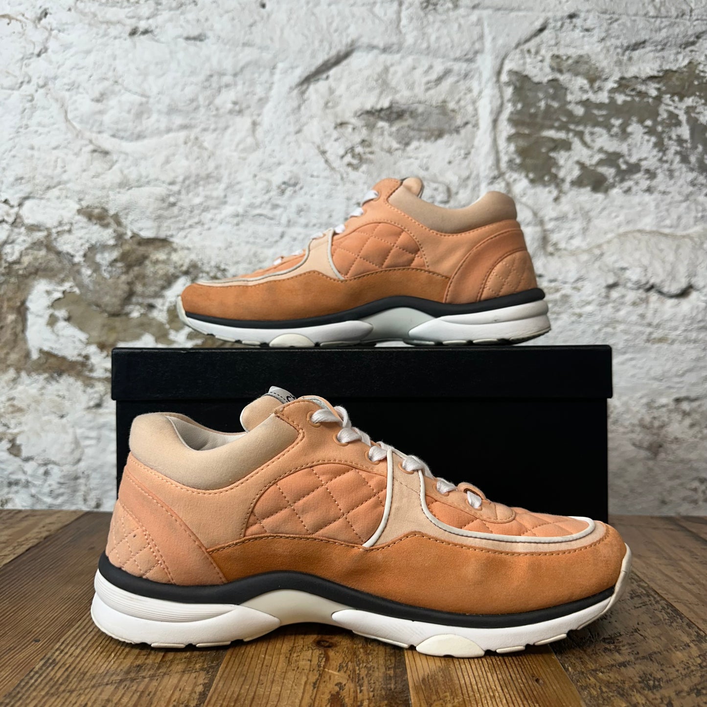 Chanel CC Salmon White Trainer Sneaker Sz 6.5 (39.5)