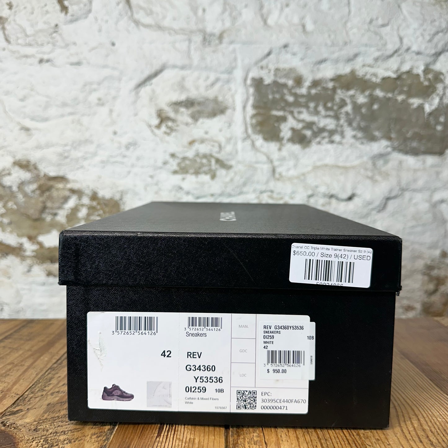 Chanel CC Triple White Trainer Sneaker Sz 9 (42)