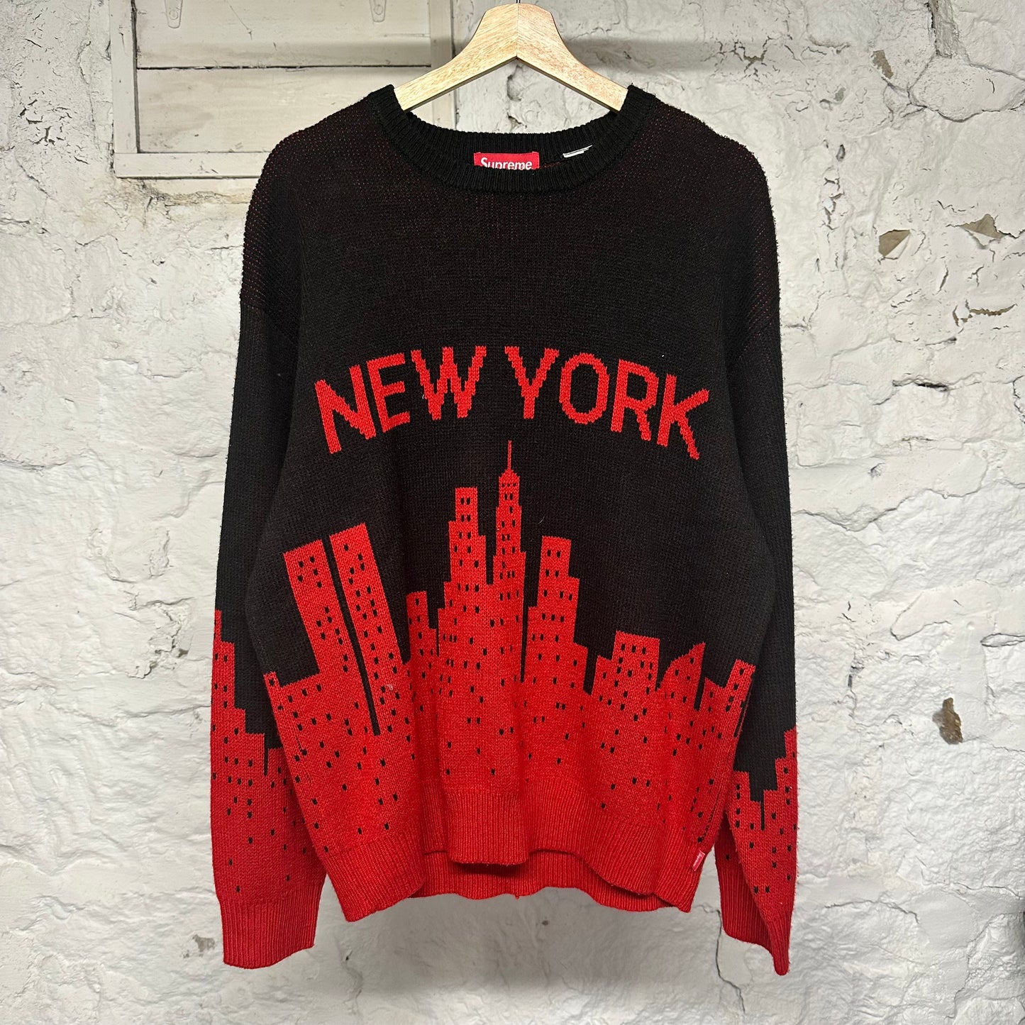 Supreme New York Knit Crewneck Black Red Sz L