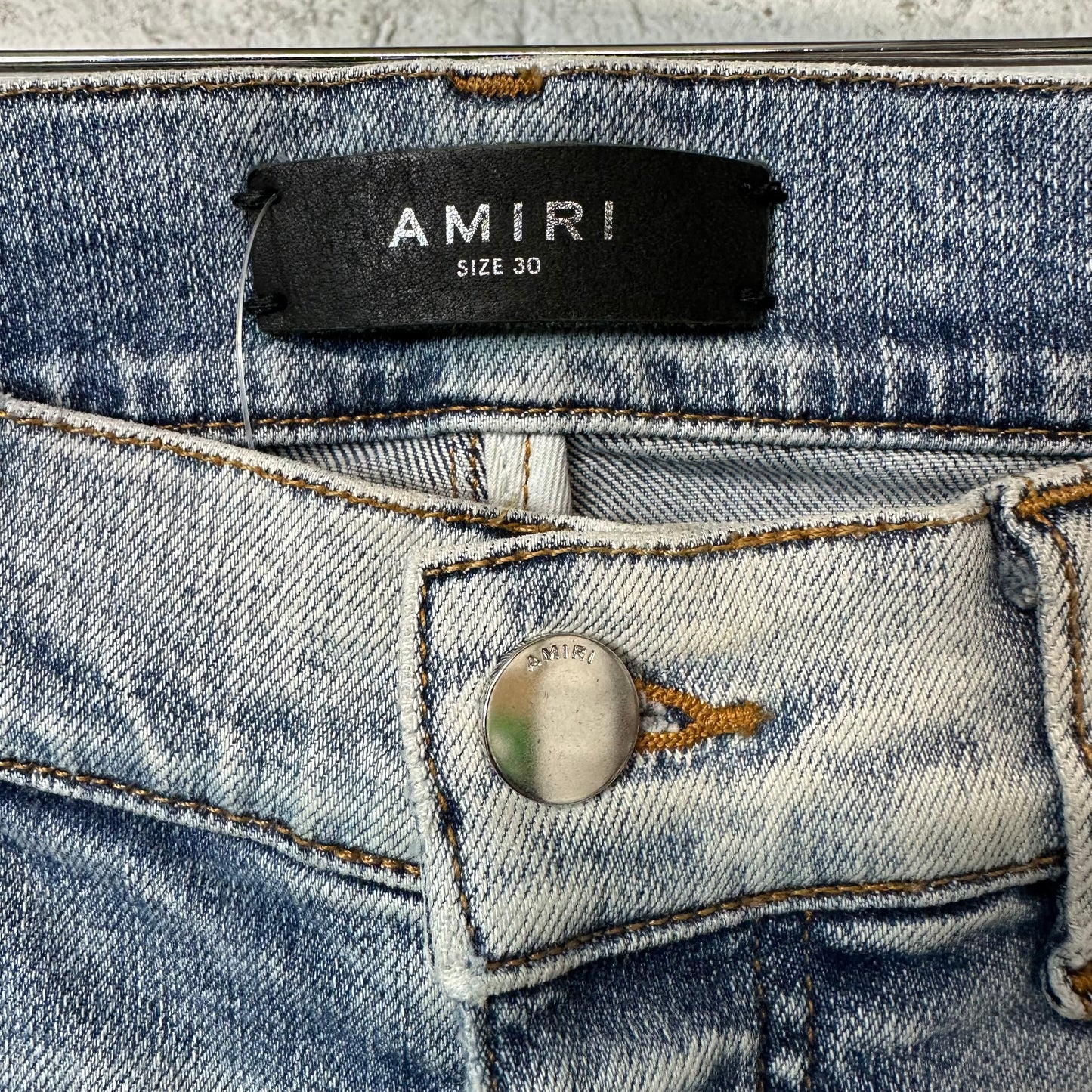 Amiri MX1 Black Leather Blue Thrasher Denim Jeans Sz 30