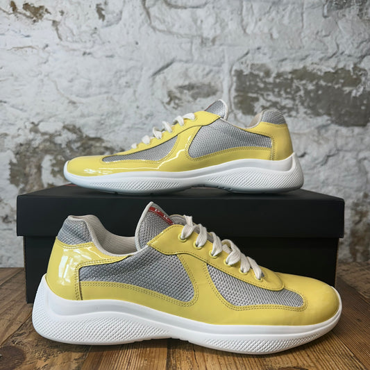 Prada Americas Cup Limone Patent Grey White Sneaker Sz 10