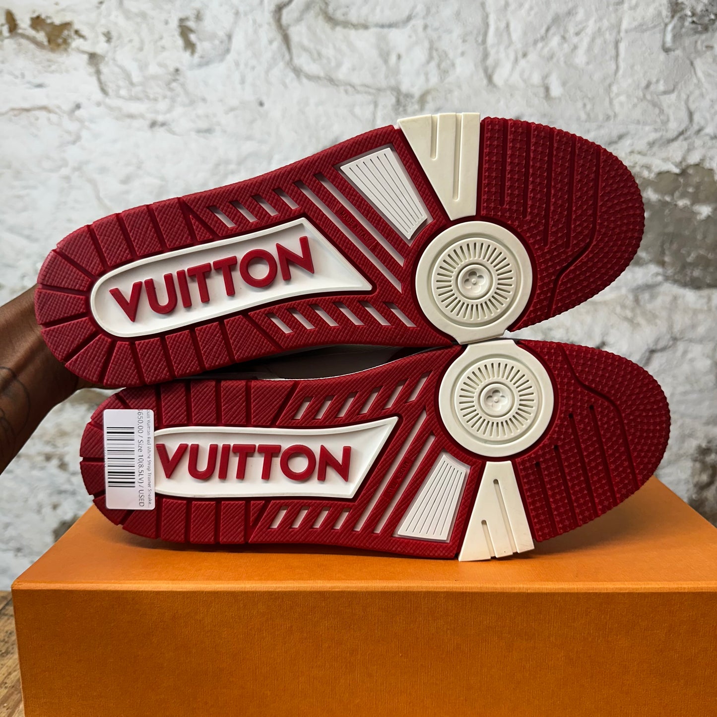 Louis Vuitton Red White Strap Trainer Sneaker Sz 10 (8.5LV)