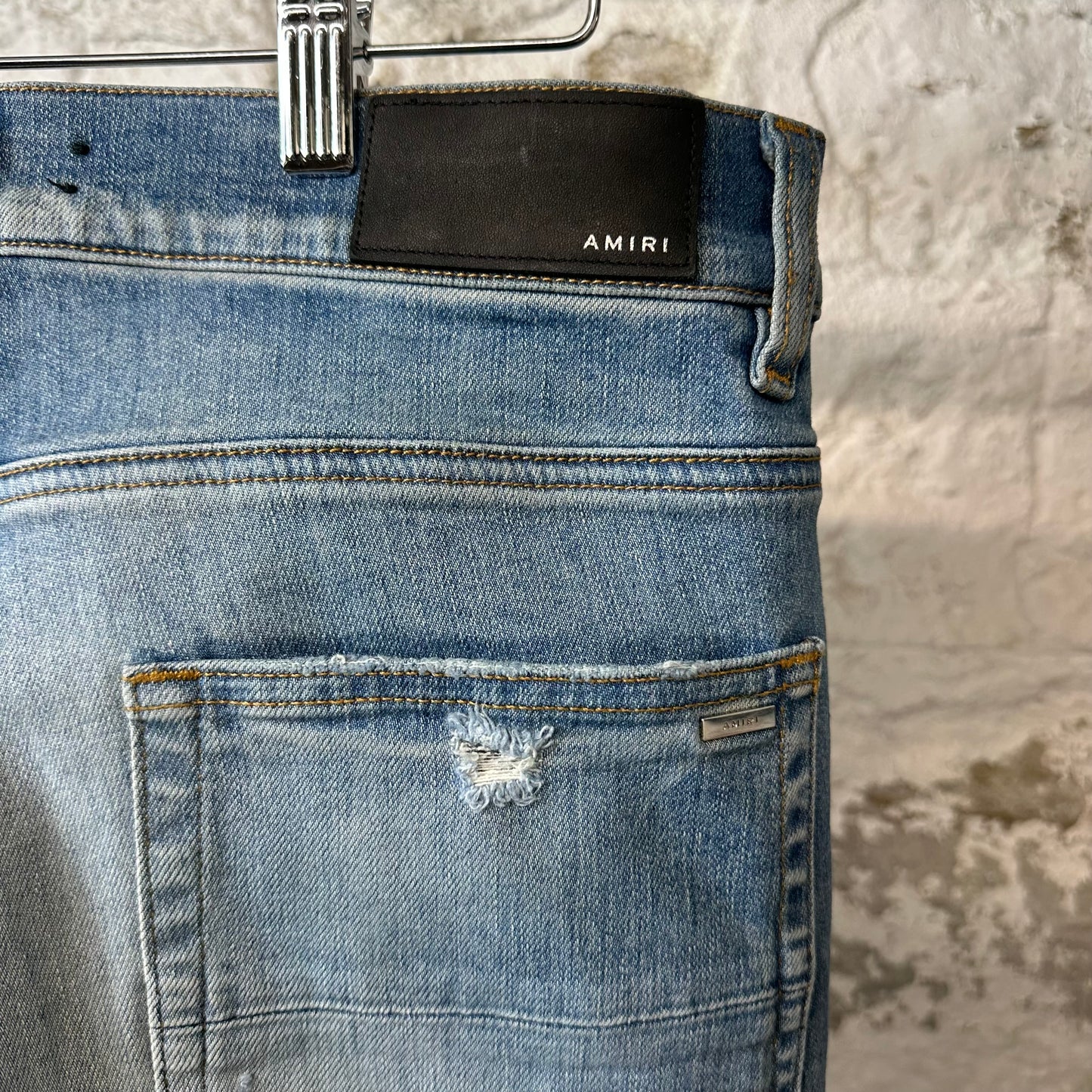 Amiri MX1 Orange Paisley Patches Blue Denim Jeans Sz 31