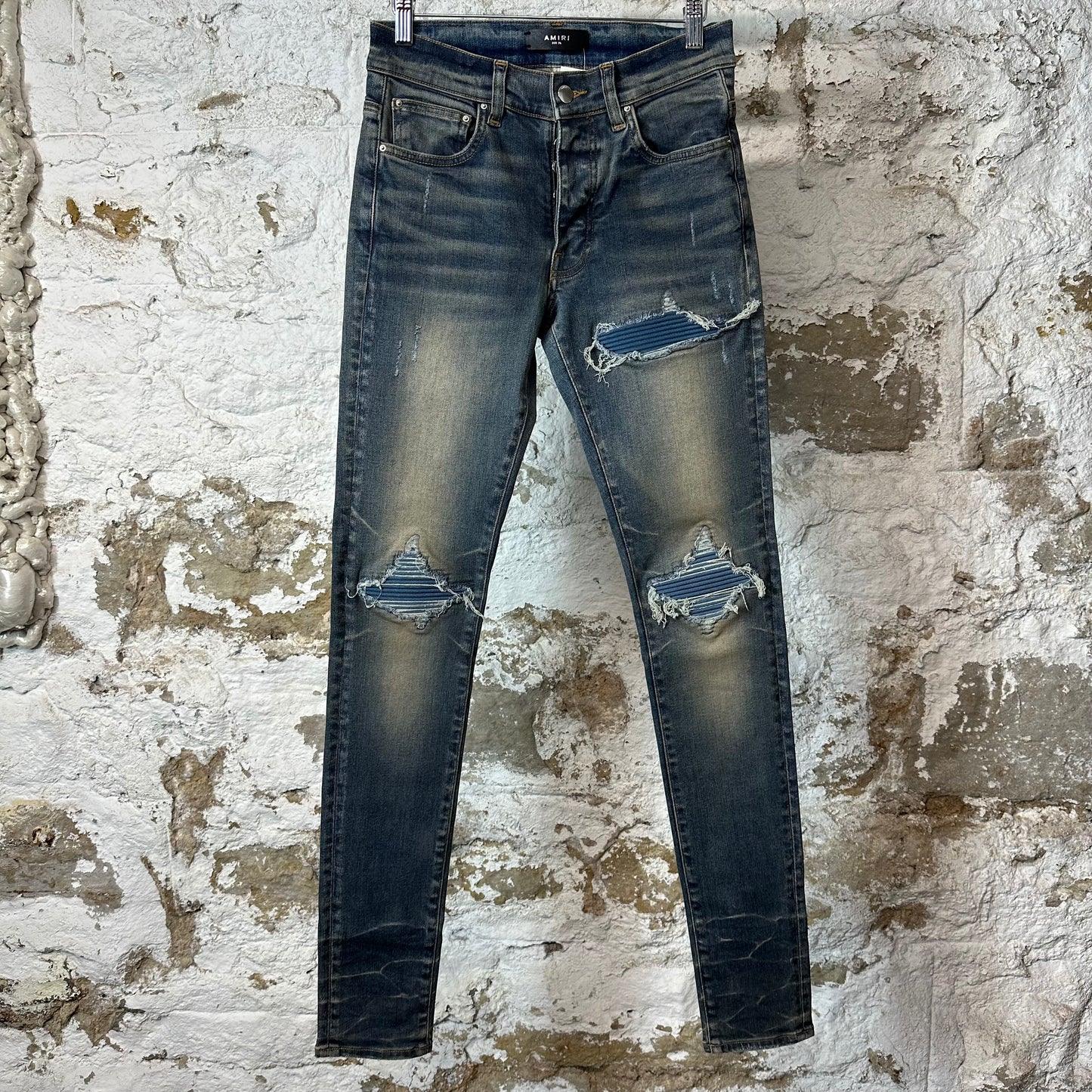 Amiri MX1 Blue Suede Waxed Blue Denim Jeans Sz 28