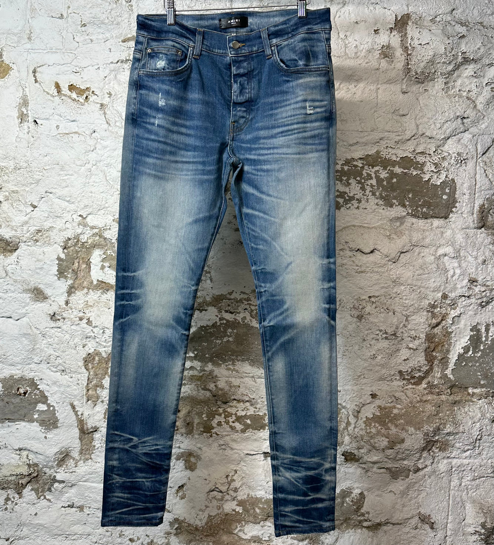 Amiri Plain Blue Honeycomb Denim Jeans Sz 33
