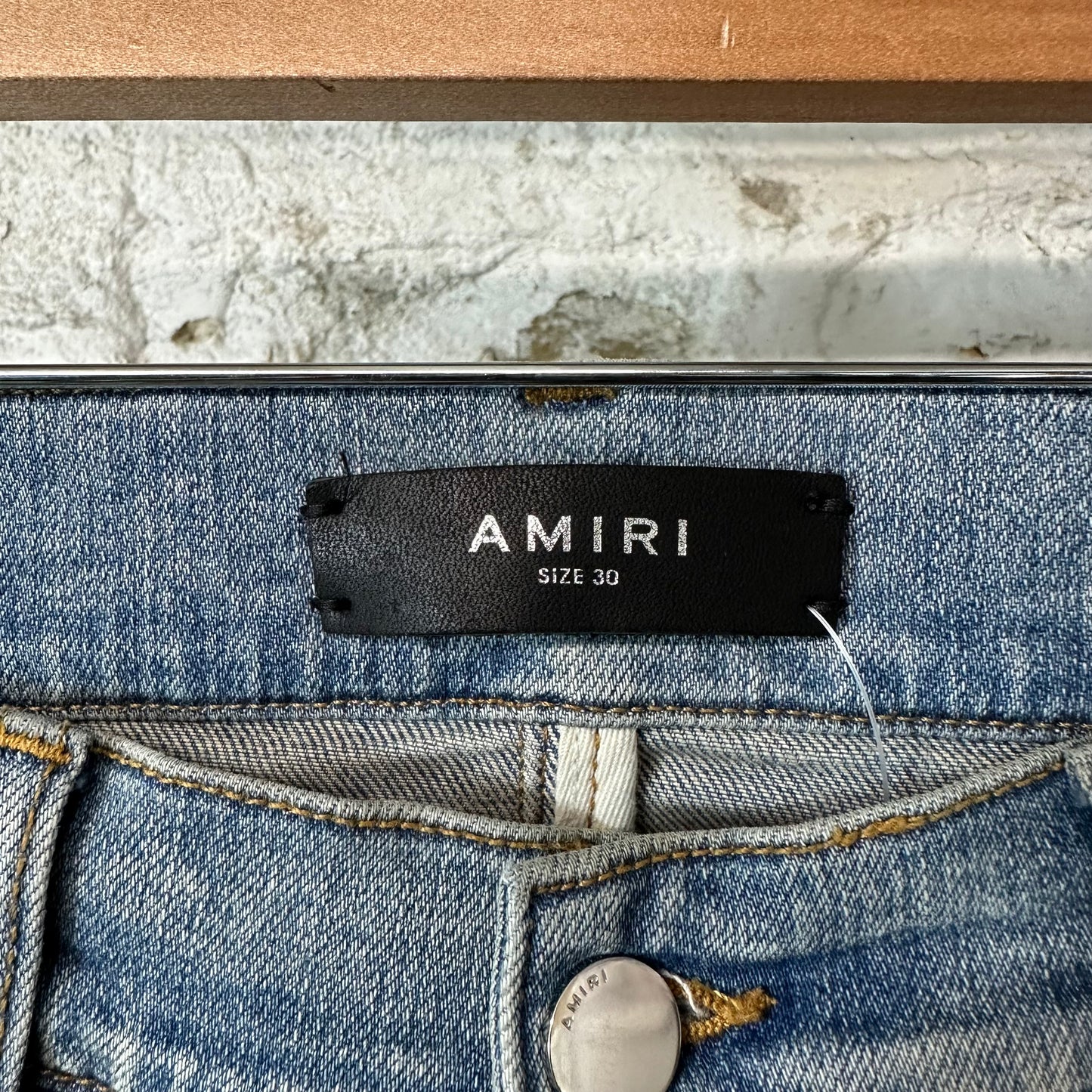 Amiri MX1 Green Suede Light Blue Denim Jeans Sz 30