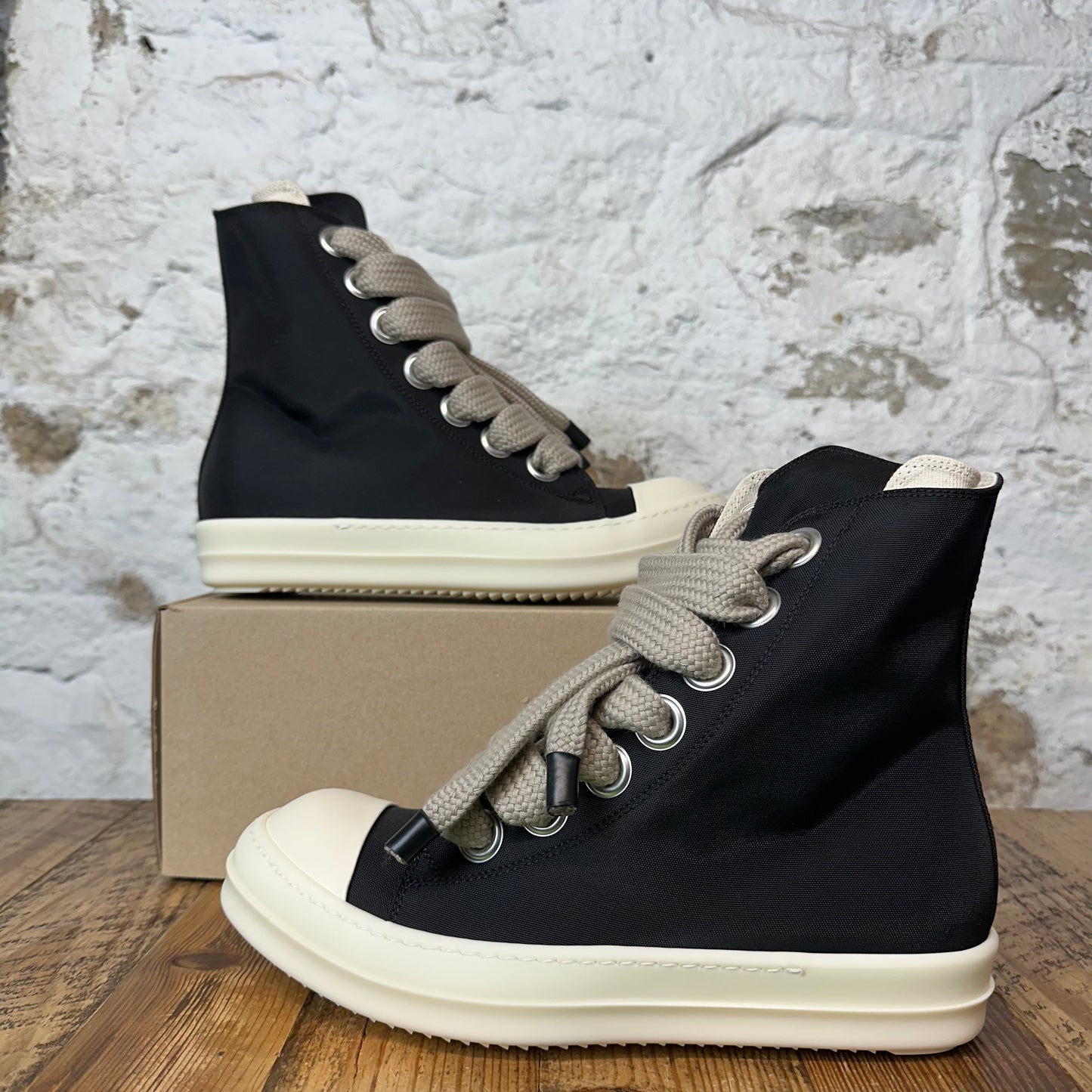 Rick Owens High Jumbo Lace Black Nylon Milk Sneaker