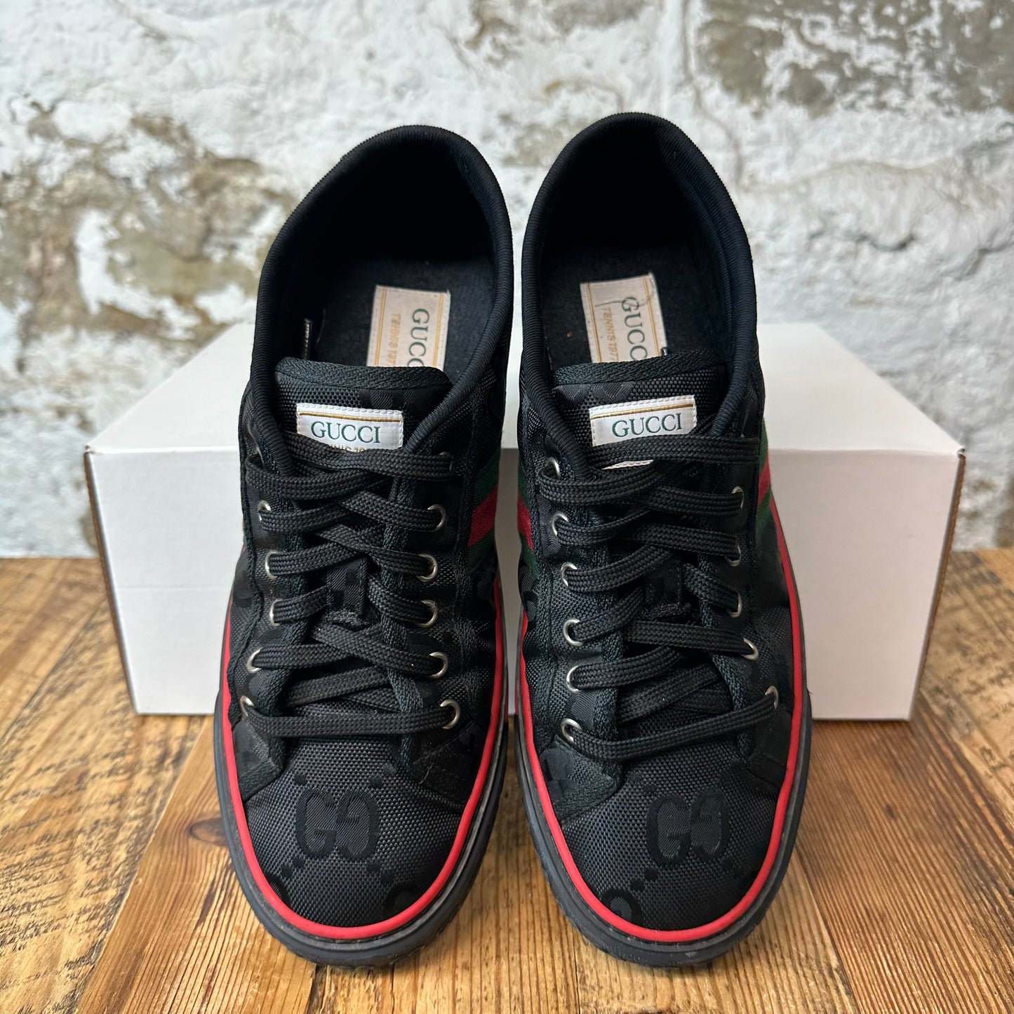 Gucci Tennis 1977 Black GG Monogram Nylon Sneaker Sz 7.5