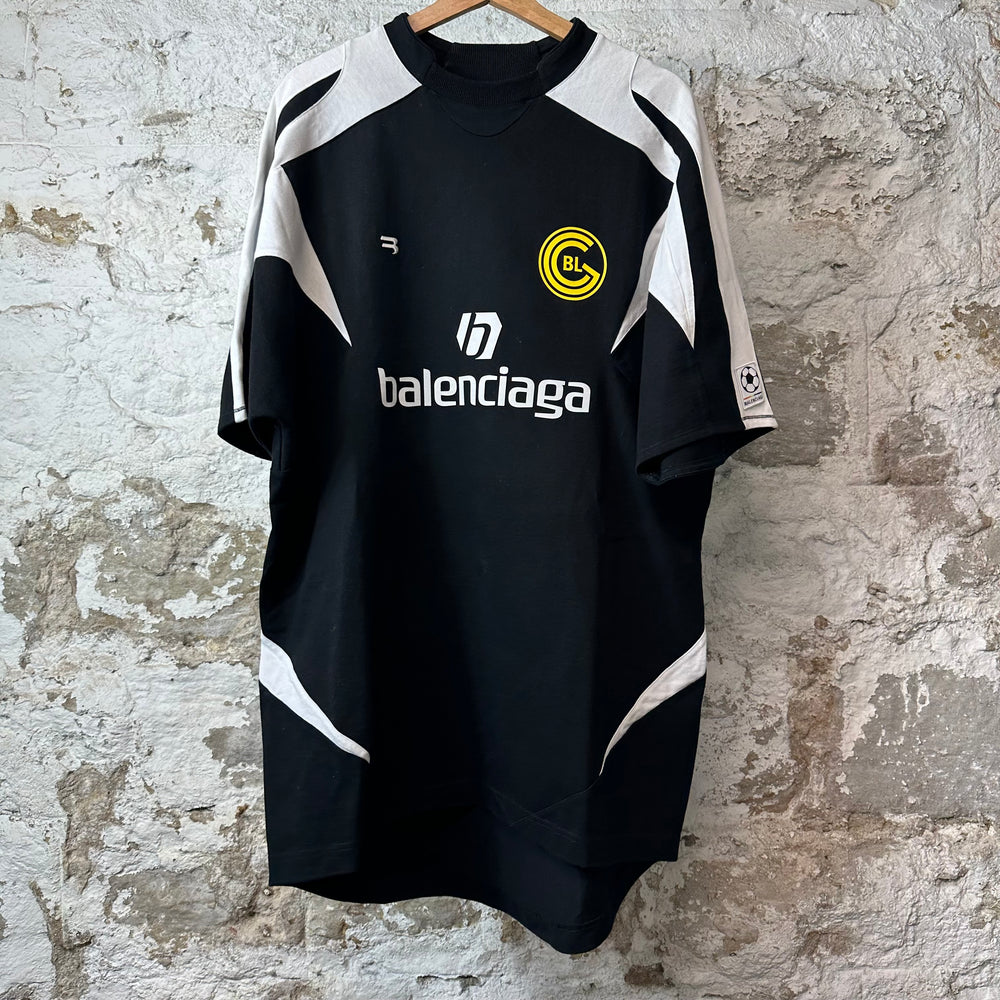 Balenciaga Panelled Logo Black Soccer Shirt Sz M