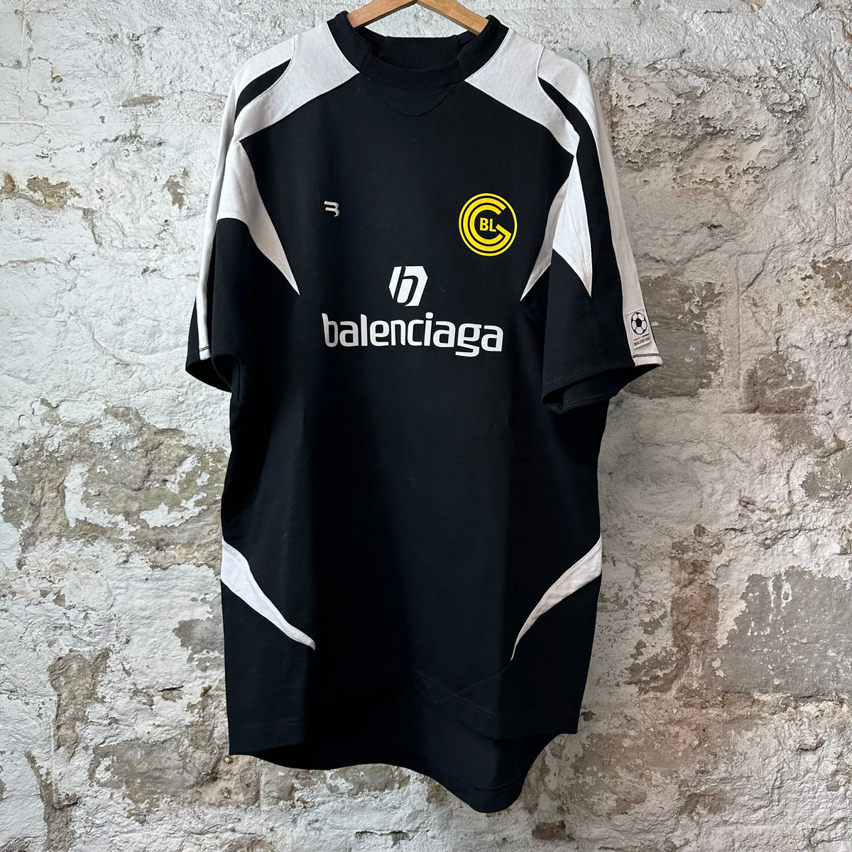 Balenciaga Panelled Logo Black Soccer Shirt Sz M