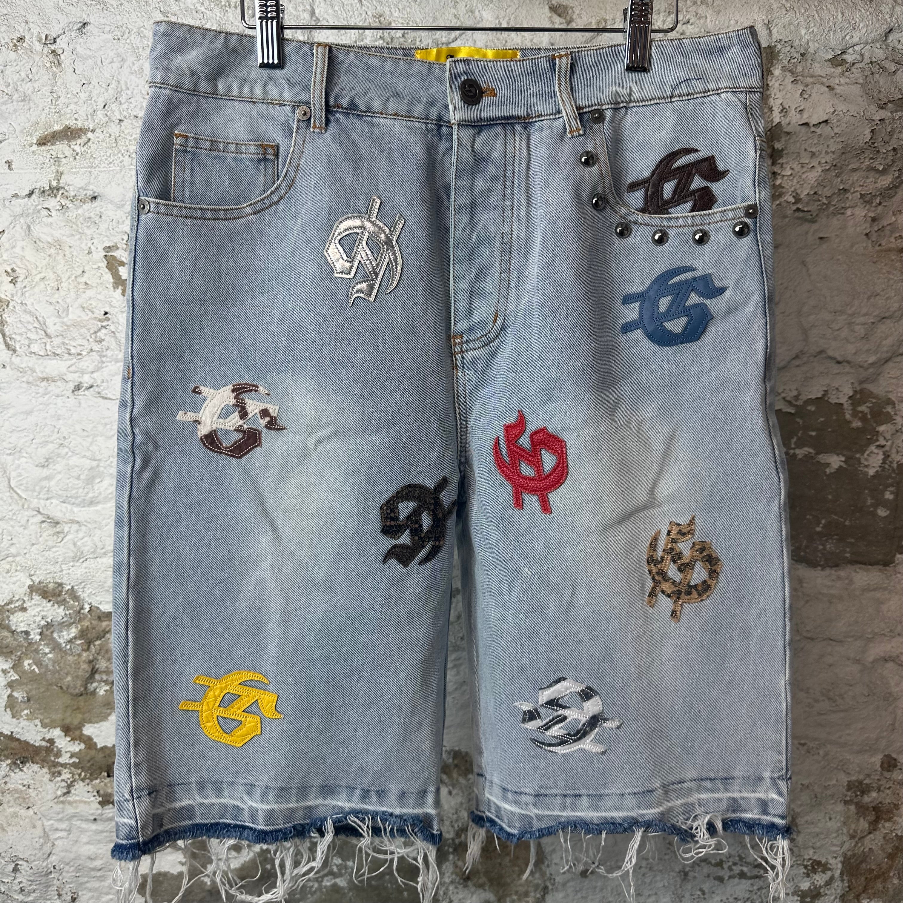 Godspeed Multicolor G Patch Light BLue Jean Shorts Sz 32