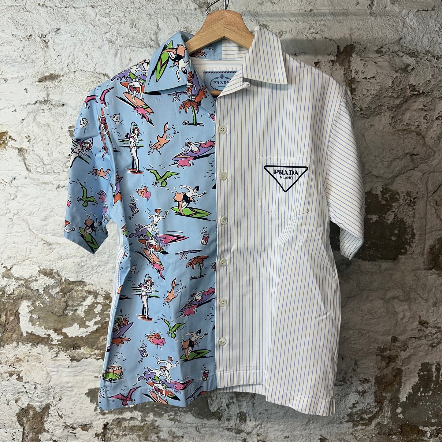 Prada Double Match Poplin Blue Button Up Shirt Sz XS