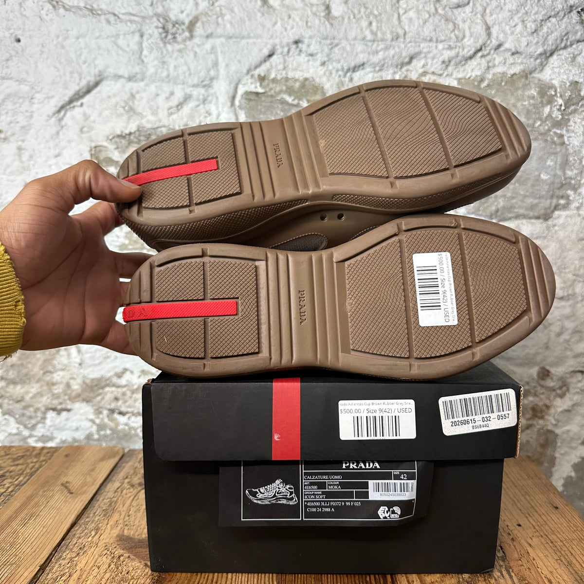Prada Americas Cup Brown Rubber Grey Sneaker Sz 9 (42)