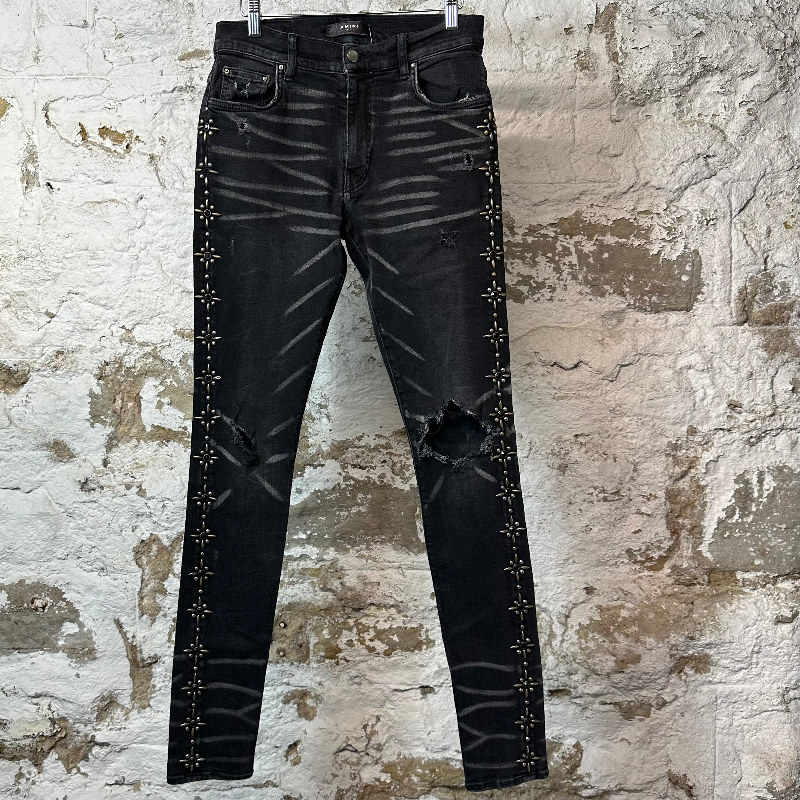 Amiri Side Gem Black Denim Jeans Sz 30