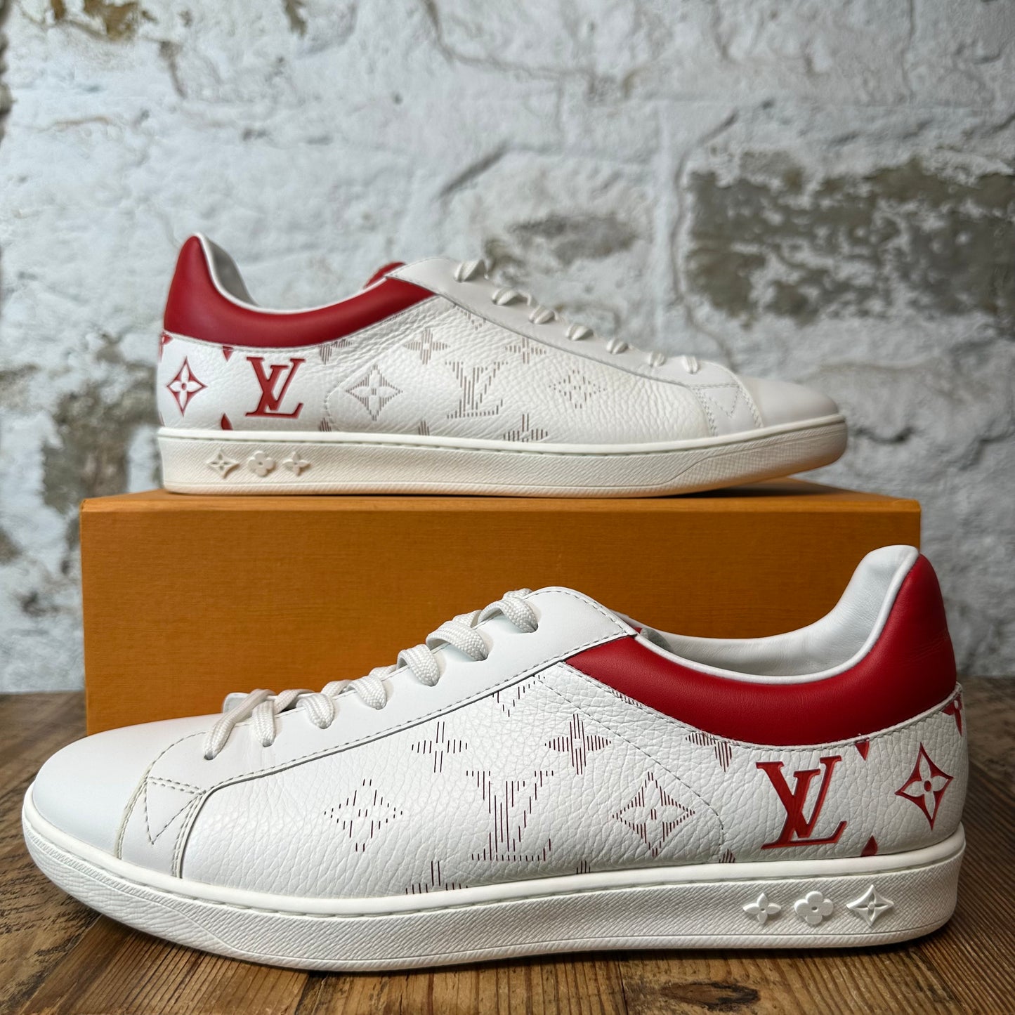 Louis Vuitton Red Monogram Luxembourg White Sneaker Sz 10.5 (9LV)