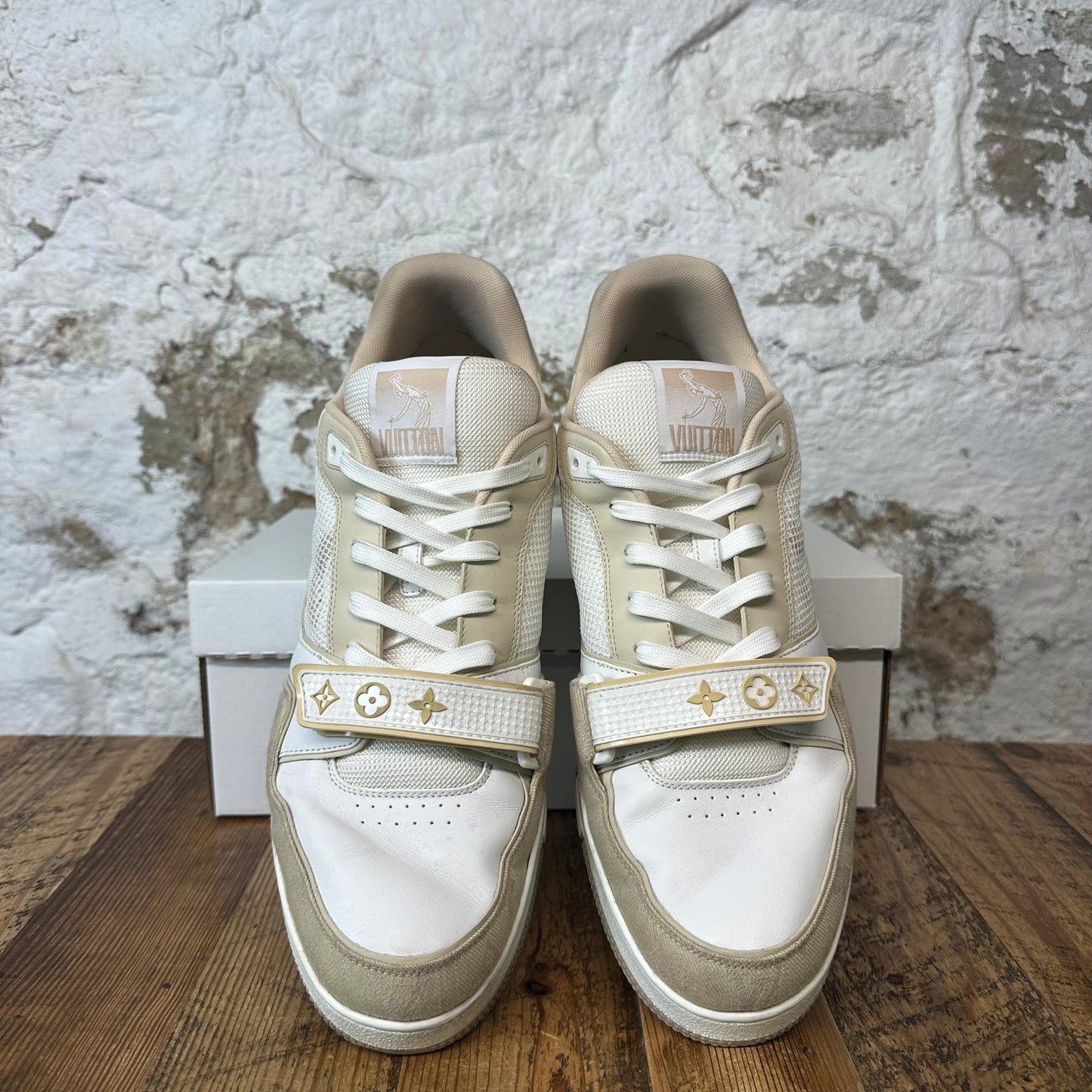 Louis Vuitton Beige White Strap Trainer Sz 12.5 (11LV) No Box