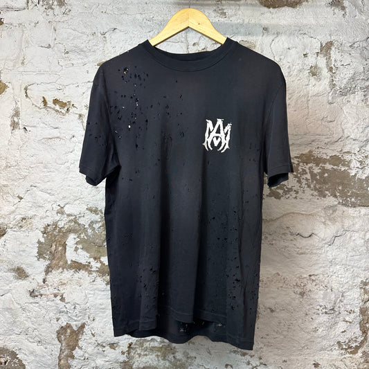 Amiri White AM Distressed Black T-shirt Sz XS