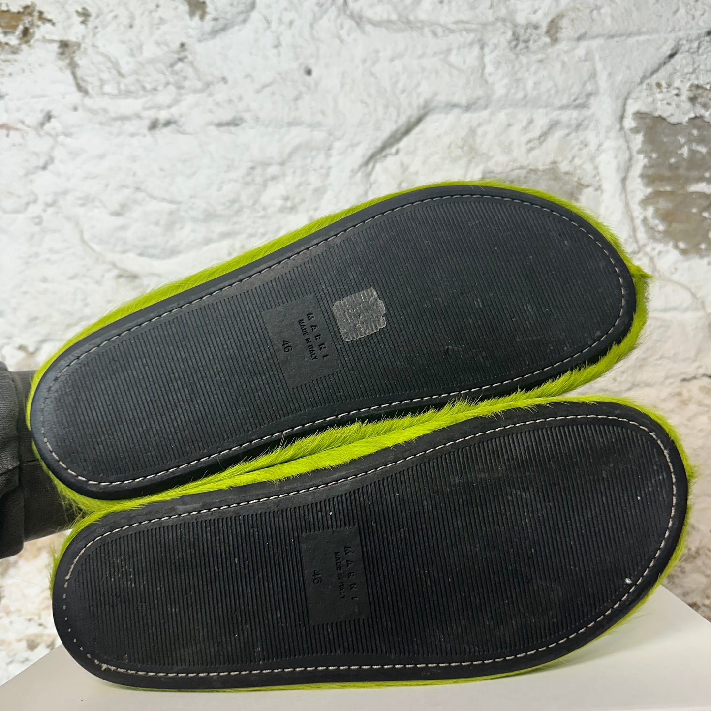 Marni Fussbett Sabot Lime Green Fur Slide Sz 13 (46)