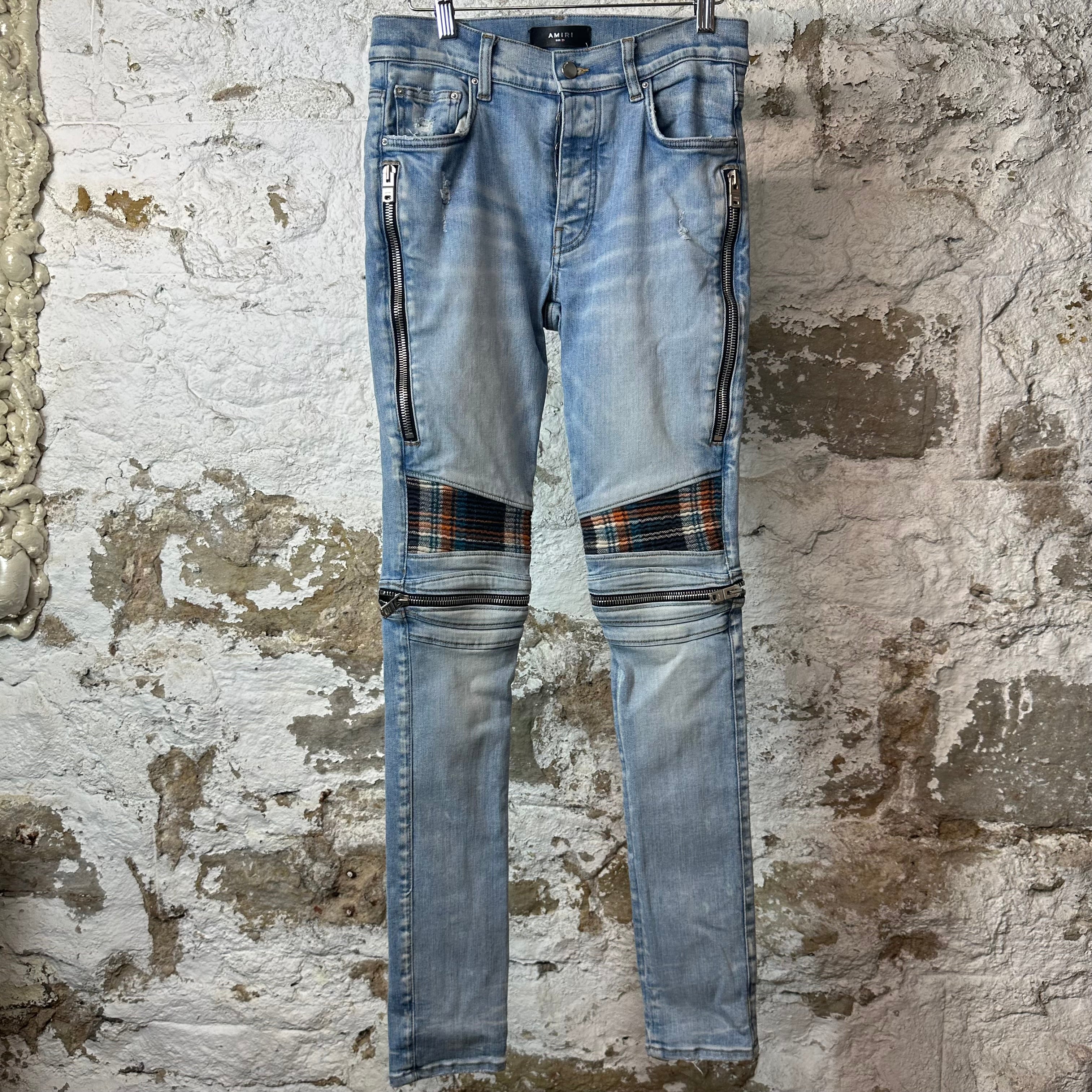 Amiri MX2 Multicolor Flannel Blue Denim Jeans Sz 29