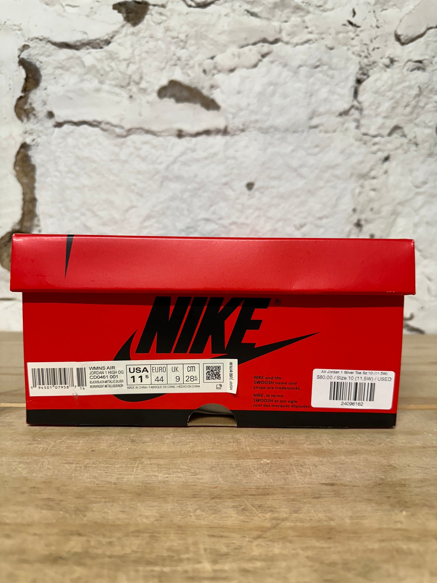 Air Jordan 1 High Silver Toe Sz 10 (11.5W)