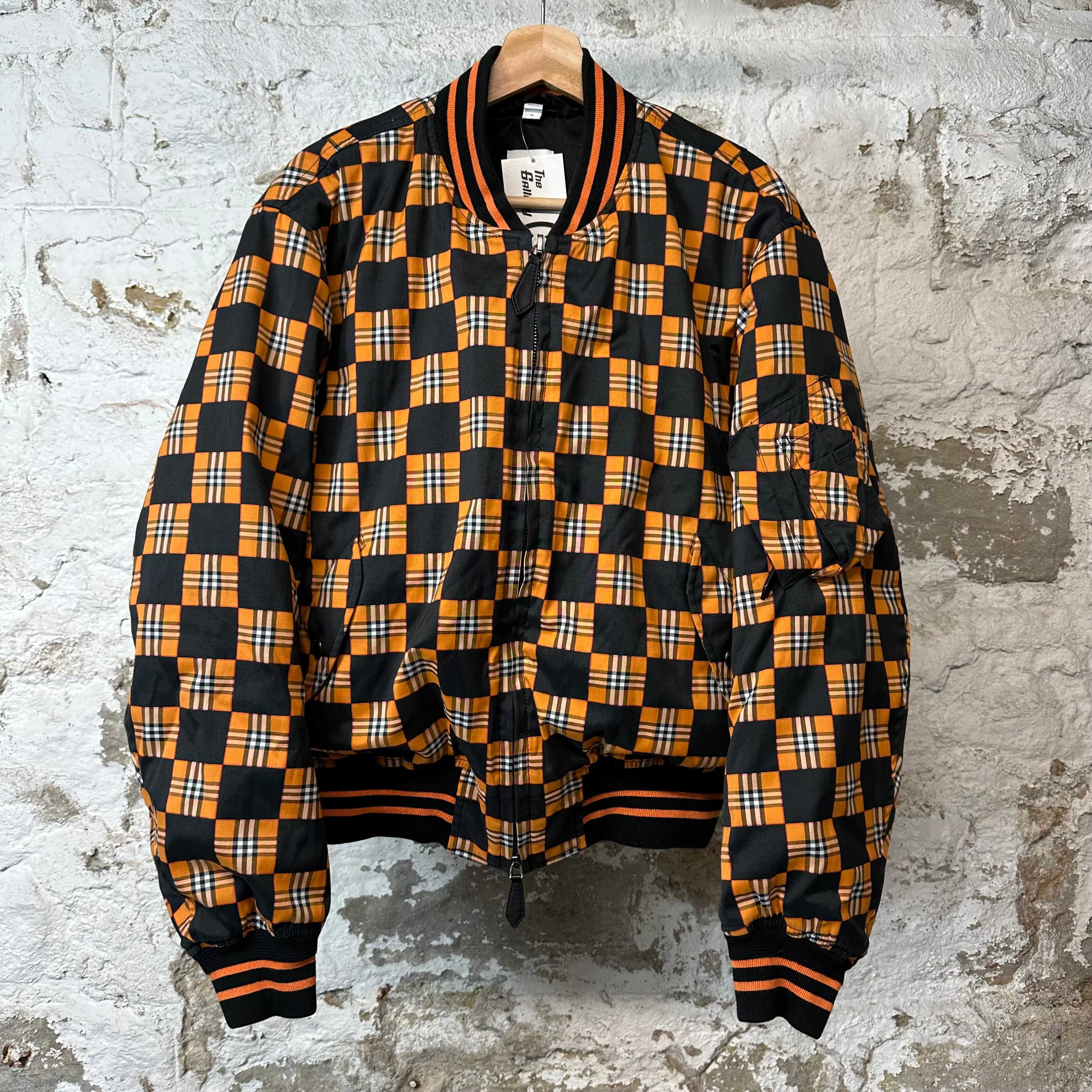Burberry Black Orange Plaid Bomber Jacket Sz M