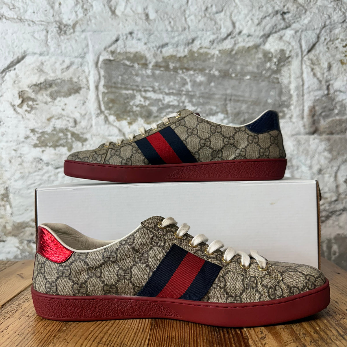 Gucci GG Monogram Red Sole Ace Sneaker Sz 10.5