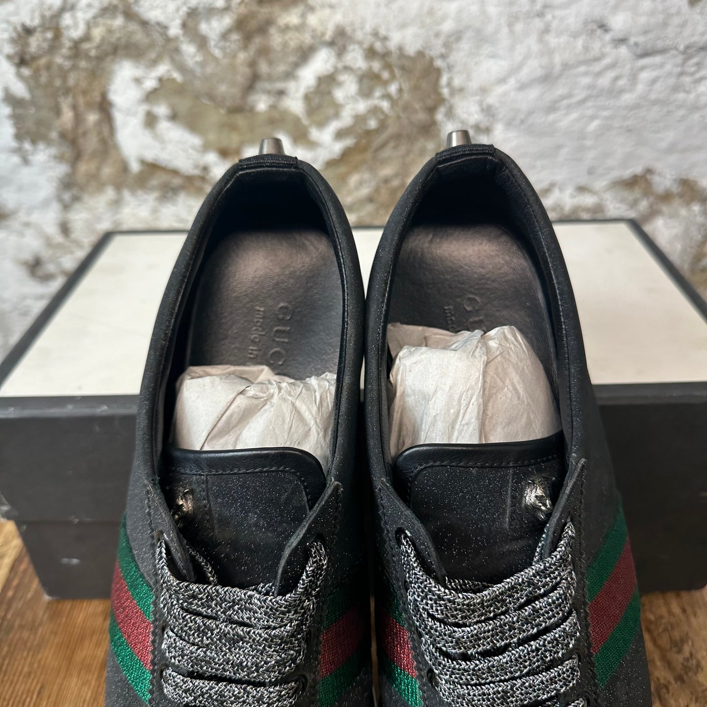Gucci Bambi Web Black Glitter Stud Sneaker Sz 9.5