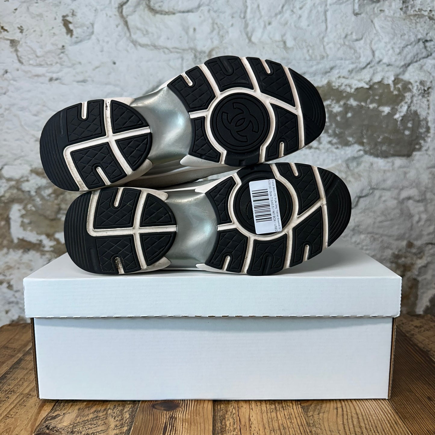 Chanel Black CC Triple Grey Trainer Sneaker Sz 7.5 (40.5)