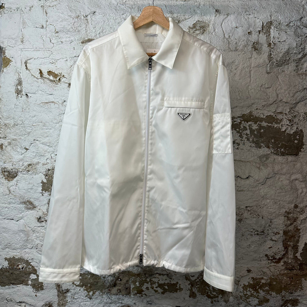Prada Re-nylon Logo Plack Nylon Jacket White Sz XL DS
