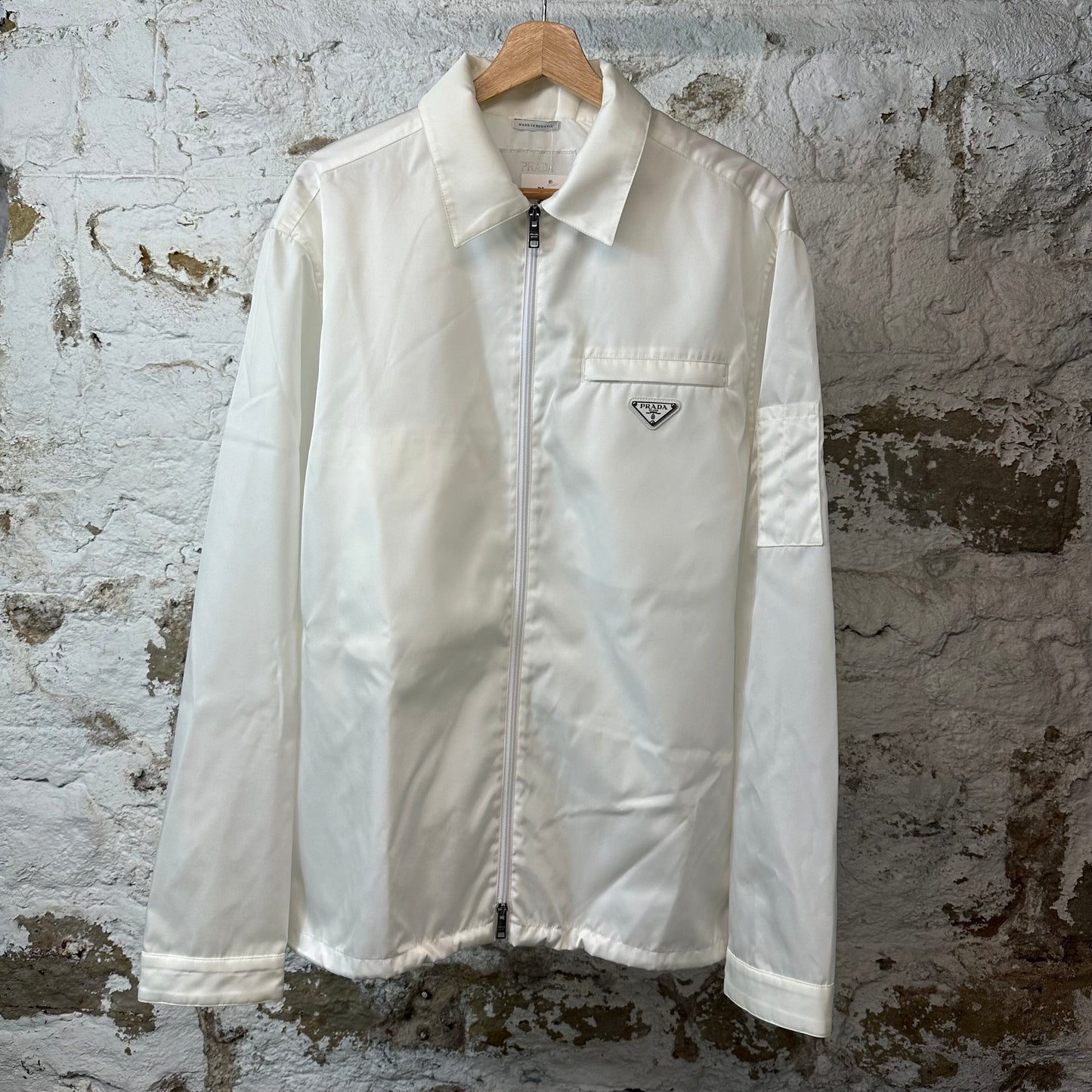 Prada Re-nylon Logo Plack Nylon Jacket White Sz XL DS