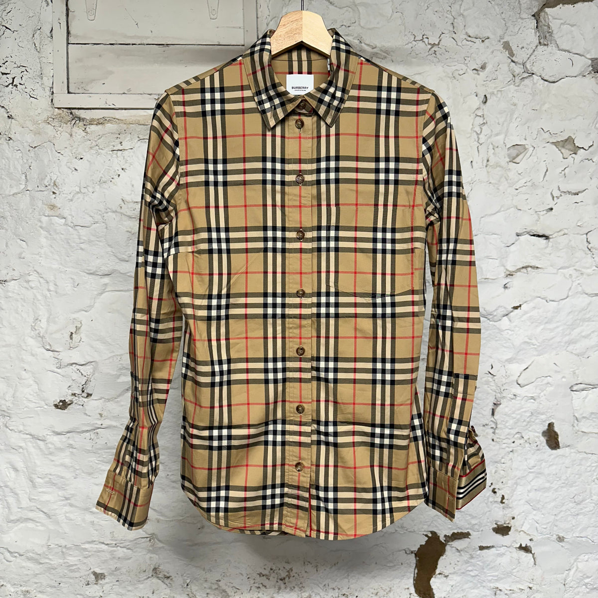 Burberry Beige Plaid Button Up Long Sleeve Shirt Sz 4 Womens
