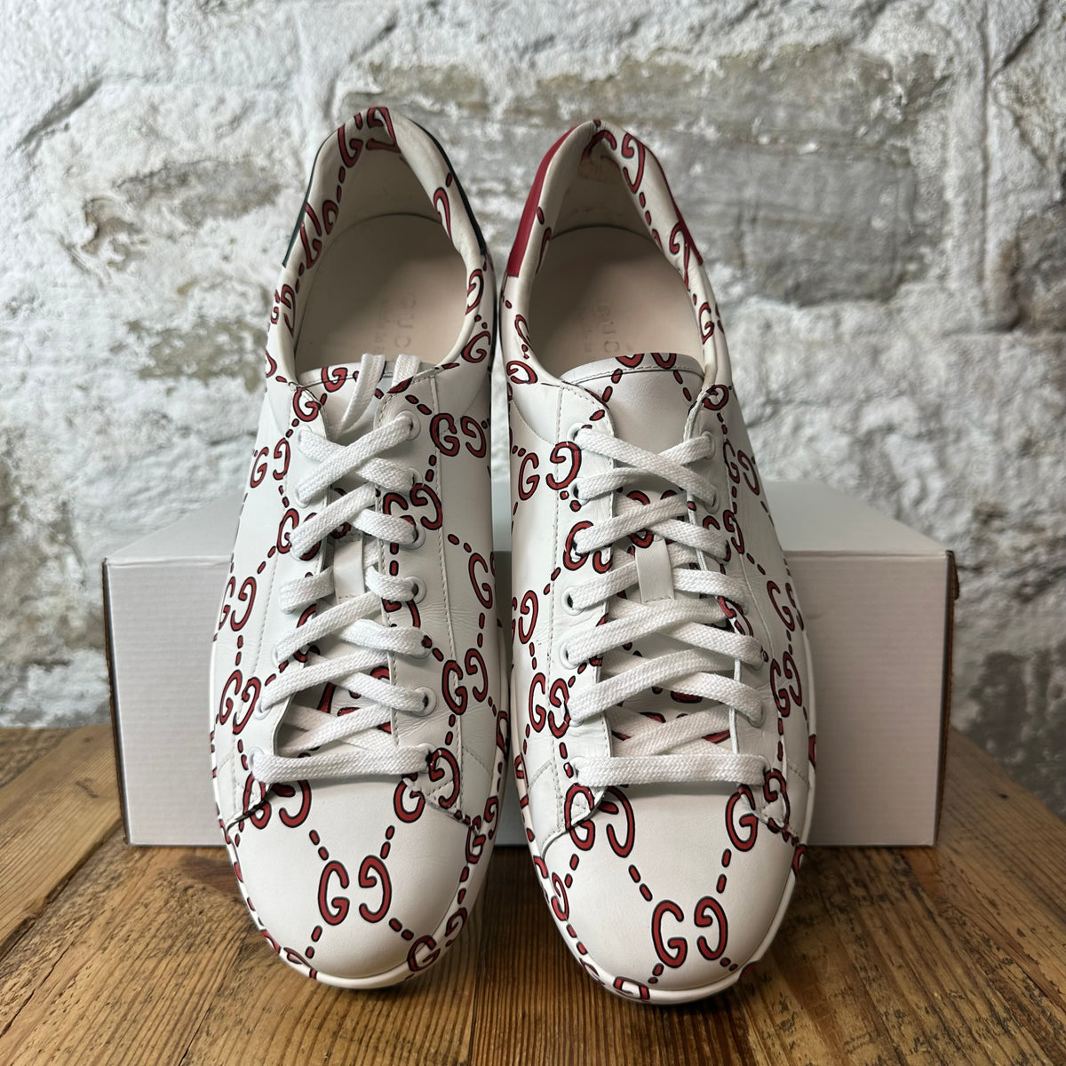 Gucci Red GG Monogram White Ace Sneaker Sz 12.5