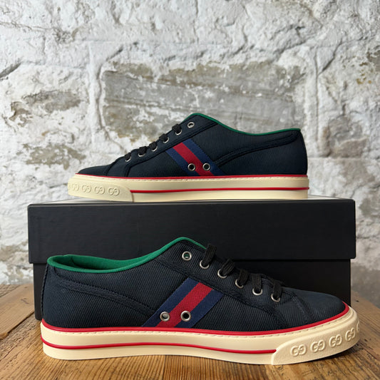 Gucci Tennis 1977 Black Canvas Stripe Sneaker Sz 9.5