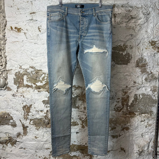 Amiri MX1 Cream Suede Blue Denim Jeans Sz 36