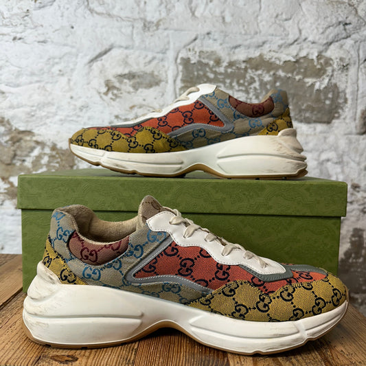 Gucci Rhyton Multicolor GG Monogram Cream Sneaker Sz 12.5