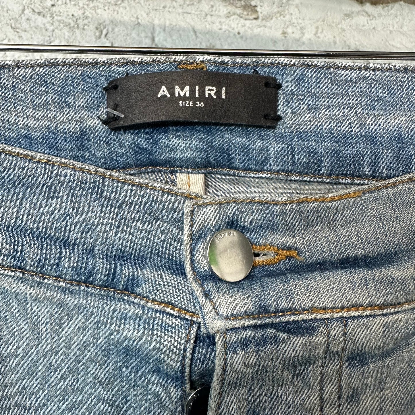 Amiri Cream Bones Blue Denim Jeans Sz 36