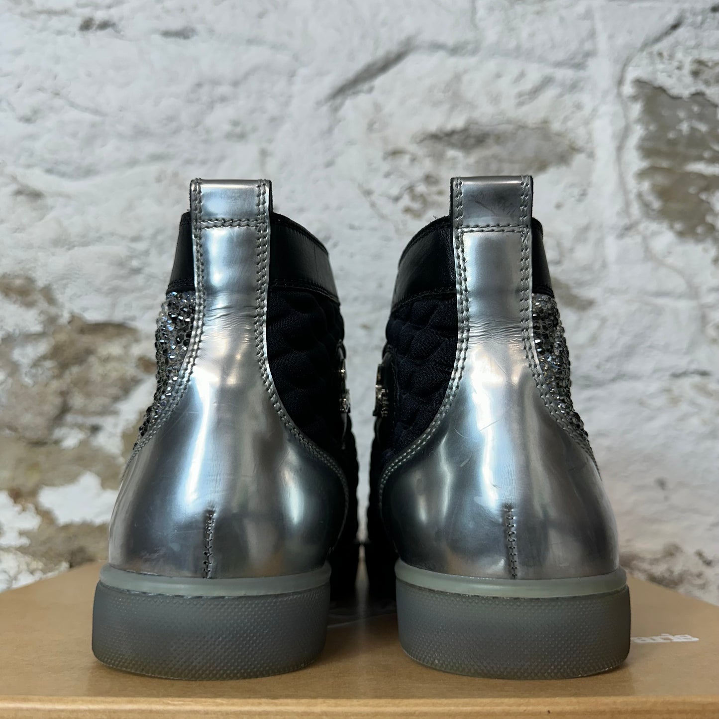 Christian Louboutin High Black Silver Crystal Spike Sneaker Sz 9 (42)
