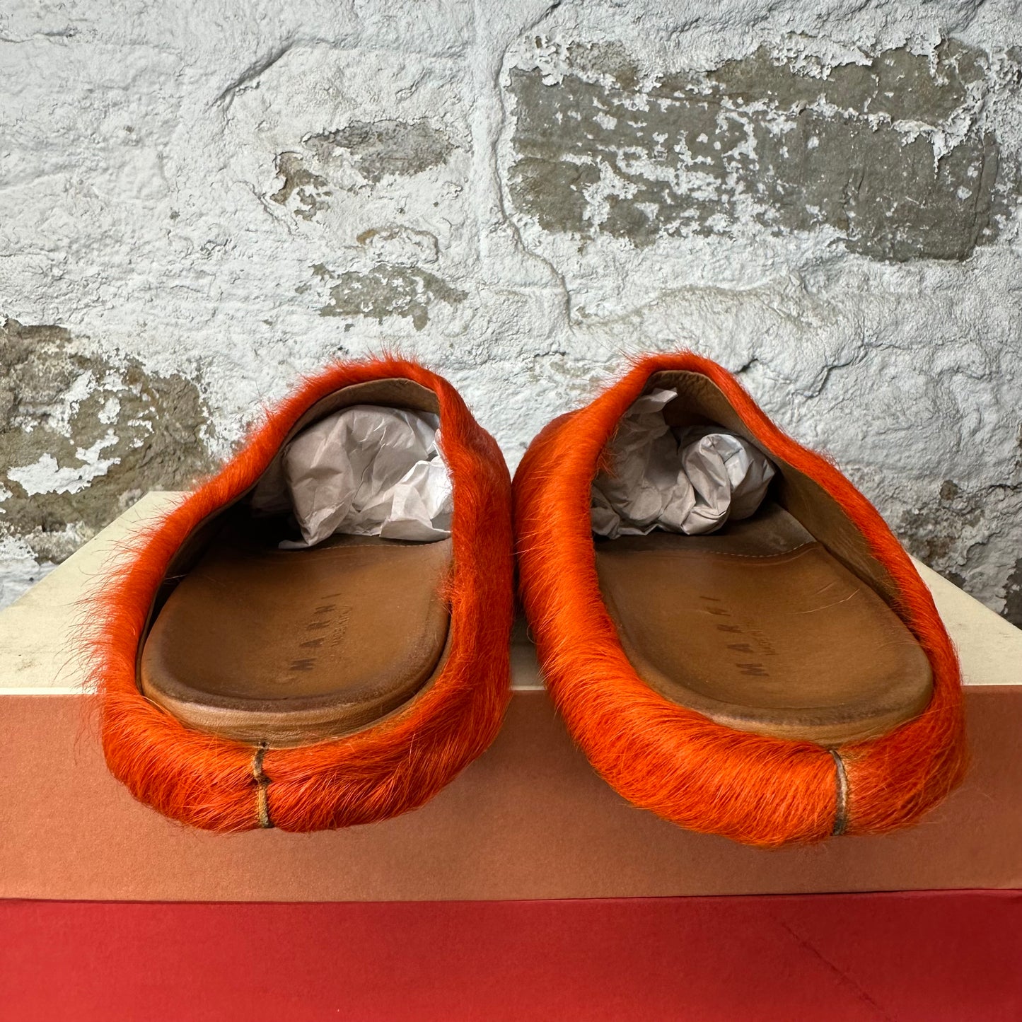 Marni Fussbet Orange Fur Slide Sz 9 (42)