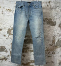 Amiri Knee Rip Shotgun Baggy Blue Denim Jeans Sz 32